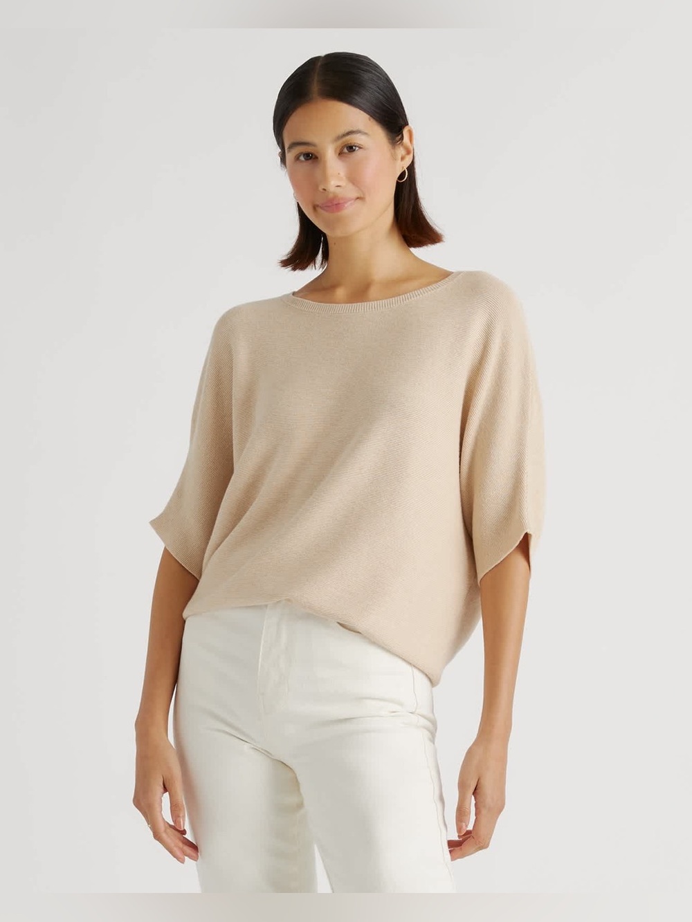 Quince lightweight cotton cashmere link stitch dolman sweater size XL